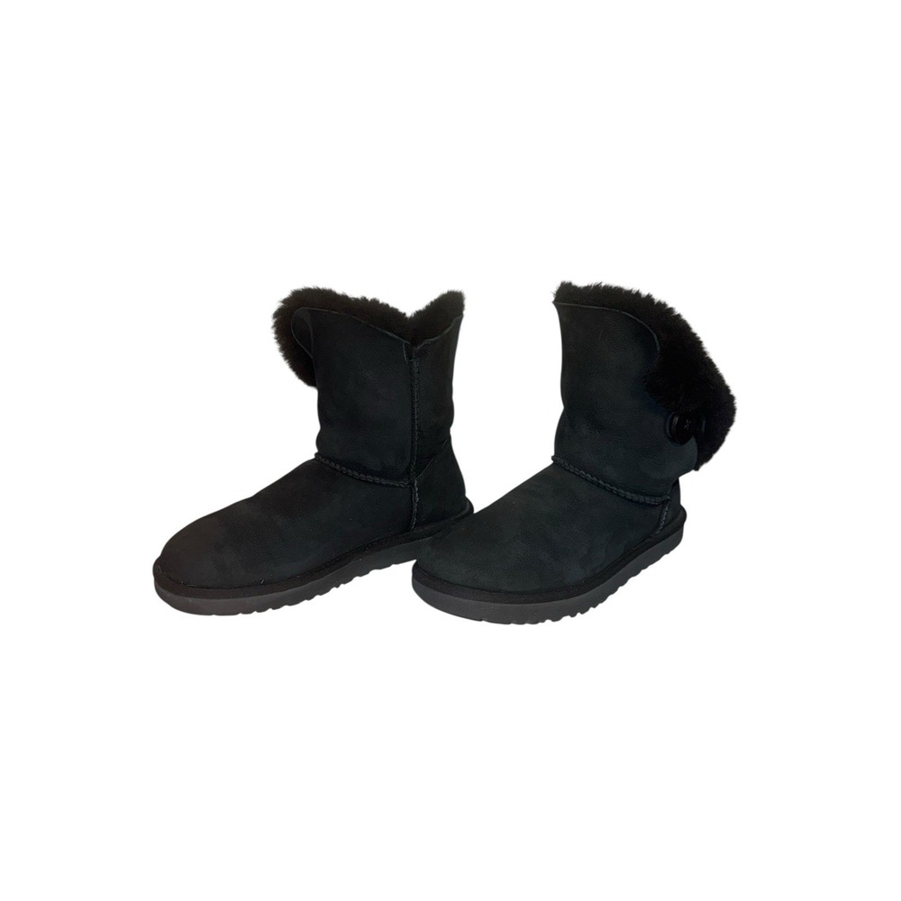 UGG Australia Mini Bailey Button II Logo Sheepskin Boots Black Women's Sz 7 - Picture 6 of 6